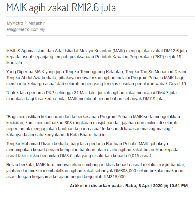 Harian Metro Maik Agih Zakat Rm12 6 Juta